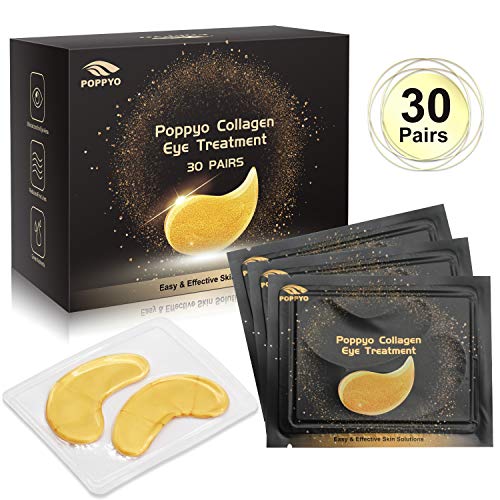 Under Eye Patches, POPPYO 24K Gold Eye Treatment Mask, Collagen Eye Mask, with Anti-aging and Wrinkle Care Properties, Reducing Dark Circles Puffiness Undereye Bags(30 Pairs)